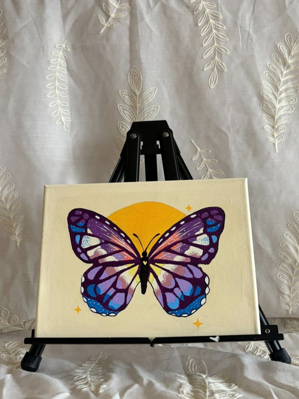 Hand Painted Purple Butterfly Canvas 9x12